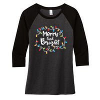 Merry And Bright Santa Christmas Xmas Lights Pajamas Holiday Women's Tri-Blend 3/4-Sleeve Raglan Shirt