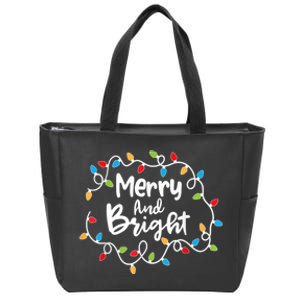 Merry And Bright Santa Christmas Xmas Lights Pajamas Holiday Zip Tote Bag