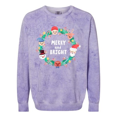 Merry And Bright Christmas Xmas Family Holidays Gift Gift Colorblast Crewneck Sweatshirt