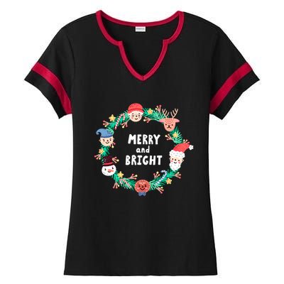 Merry And Bright Christmas Xmas Family Holidays Gift Gift Ladies Halftime Notch Neck Tee