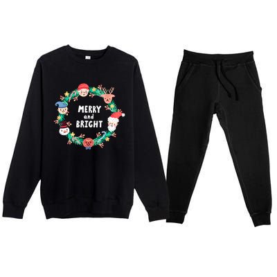 Merry And Bright Christmas Xmas Family Holidays Gift Gift Premium Crewneck Sweatsuit Set