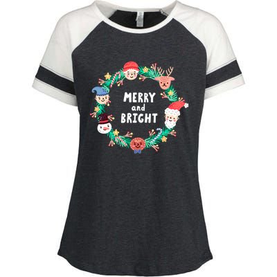 Merry And Bright Christmas Xmas Family Holidays Gift Gift Enza Ladies Jersey Colorblock Tee