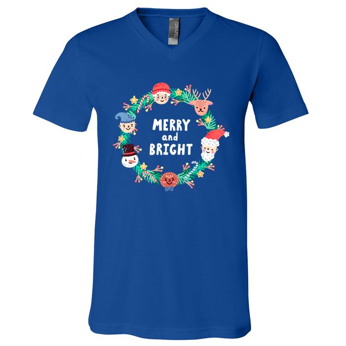 Merry And Bright Christmas Xmas Family Holidays Gift Gift V-Neck T-Shirt