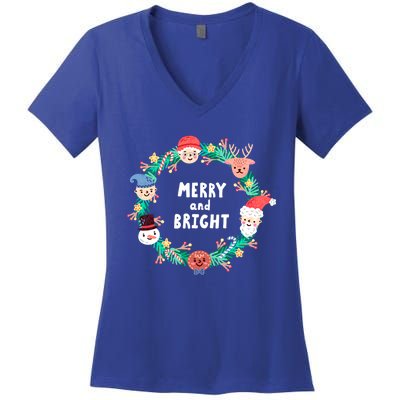 Merry And Bright Christmas Xmas Family Holidays Gift Gift Women's V-Neck T-Shirt