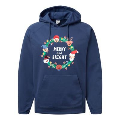 Merry And Bright Christmas Xmas Family Holidays Gift Gift Performance Fleece Hoodie