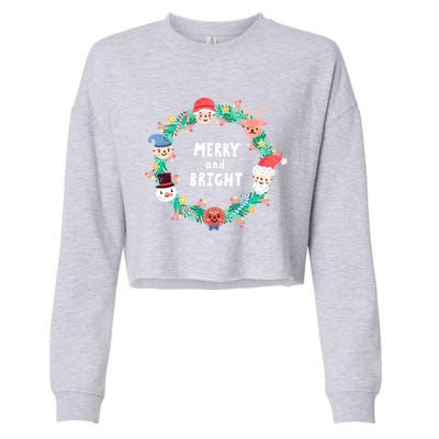 Merry And Bright Christmas Xmas Family Holidays Gift Gift Cropped Pullover Crew