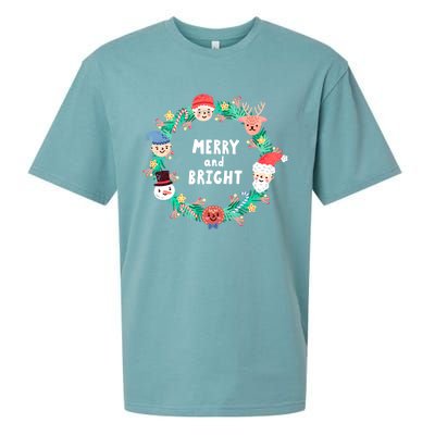 Merry And Bright Christmas Xmas Family Holidays Gift Gift Sueded Cloud Jersey T-Shirt