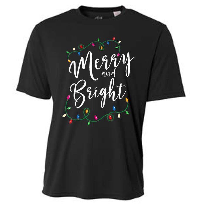 Merry and Bright Christmas Lights Xmas Holiday Family Match Cooling Performance Crew T-Shirt