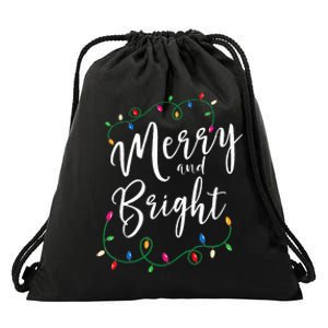 Merry and Bright Christmas Lights Xmas Holiday Family Match Drawstring Bag