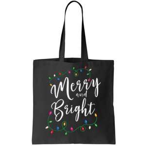 Merry and Bright Christmas Lights Xmas Holiday Family Match Tote Bag