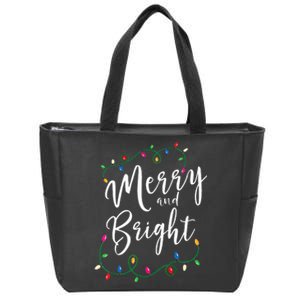 Merry and Bright Christmas Lights Xmas Holiday Family Match Zip Tote Bag