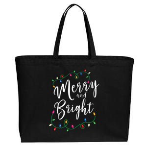 Merry and Bright Christmas Lights Xmas Holiday Family Match Cotton Canvas Jumbo Tote