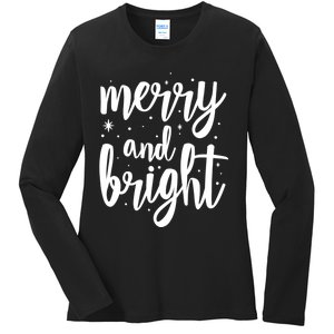 Merry And Bright Festive Christmas Holiday Ladies Long Sleeve Shirt