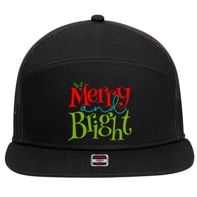 Merry And Bright Christmas Holiday Festive 7 Panel Mesh Trucker Snapback Hat