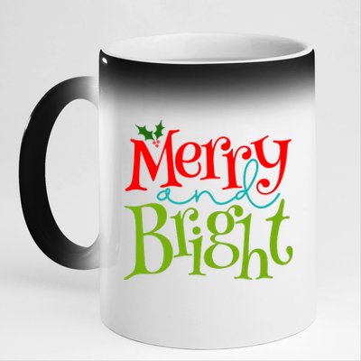 Merry And Bright Christmas Holiday Festive 11oz Black Color Changing Mug