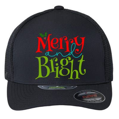 Merry And Bright Christmas Holiday Festive Flexfit Unipanel Trucker Cap