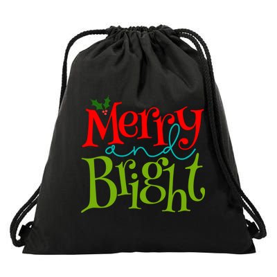 Merry And Bright Christmas Holiday Festive Drawstring Bag