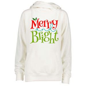 Merry And Bright Christmas Holiday Festive Womens Funnel Neck Pullover Hood