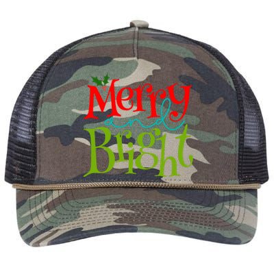 Merry And Bright Christmas Holiday Festive Retro Rope Trucker Hat Cap