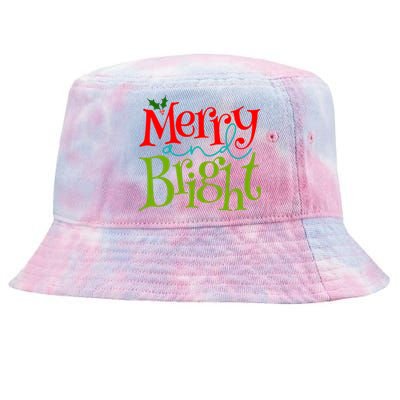 Merry And Bright Christmas Holiday Festive Tie-Dyed Bucket Hat