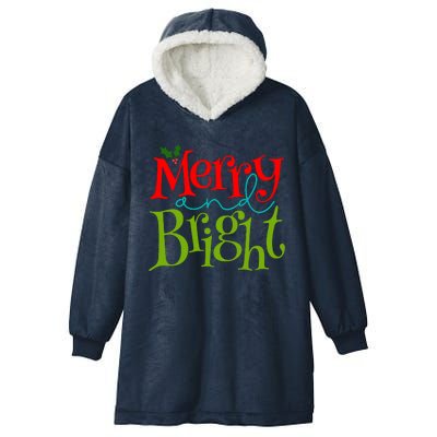 Merry And Bright Christmas Holiday Festive Hooded Wearable Blanket