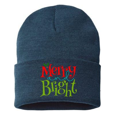 Merry And Bright Christmas Holiday Festive Sustainable Knit Beanie