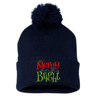 Merry And Bright Christmas Holiday Festive Pom Pom 12in Knit Beanie