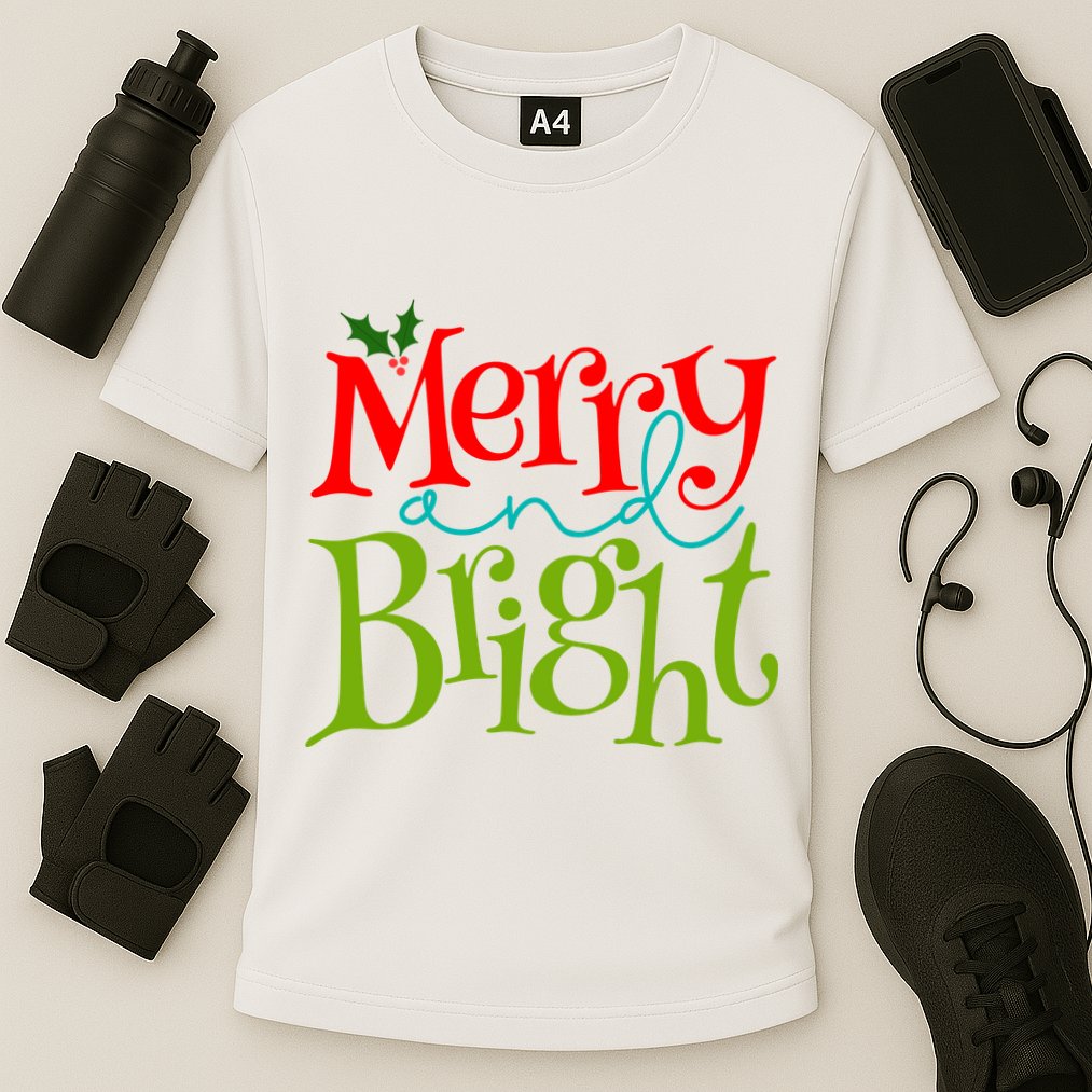 Merry And Bright Christmas Holiday Festive Cooling Performance Crew T-Shirt