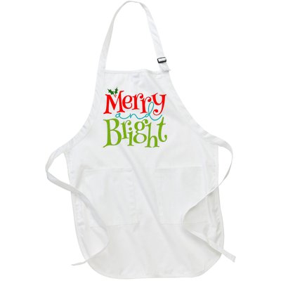 Merry And Bright Christmas Holiday Festive Full-Length Apron With Pockets