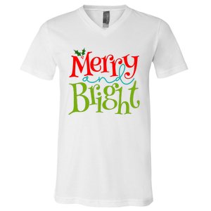 Merry And Bright Christmas Holiday Festive V-Neck T-Shirt