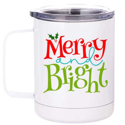 Merry And Bright Christmas Holiday Festive 12 oz Stainless Steel Tumbler Cup