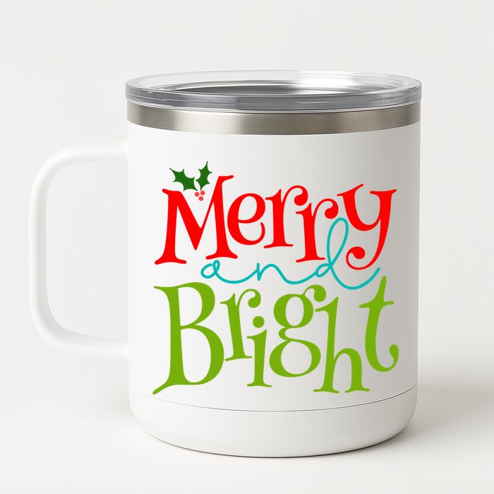 Merry And Bright Christmas Holiday Festive 12 oz Stainless Steel Tumbler Cup