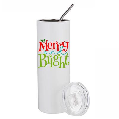 Merry And Bright Christmas Holiday Festive Stainless Steel Tumbler