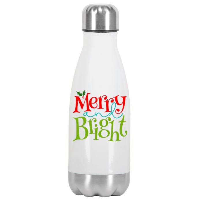 Merry And Bright Christmas Holiday Festive Stainless Steel Insulated Water Bottle