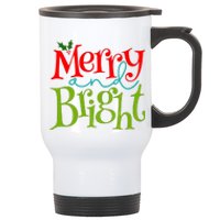 Merry And Bright Christmas Holiday Festive Stainless Steel Travel Mug