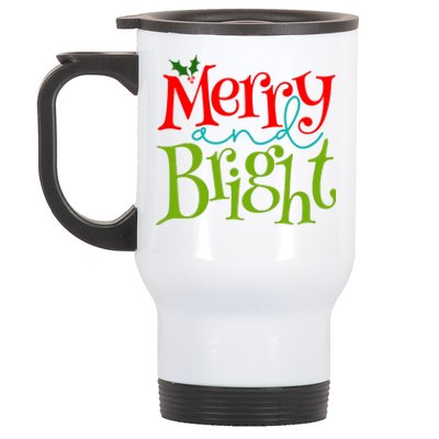 Merry And Bright Christmas Holiday Festive Stainless Steel Travel Mug