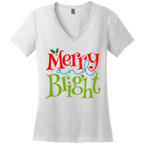 Merry And Bright Christmas Holiday Festive Women's V-Neck T-Shirt