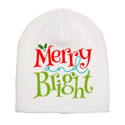 Merry And Bright Christmas Holiday Festive Short Acrylic Beanie