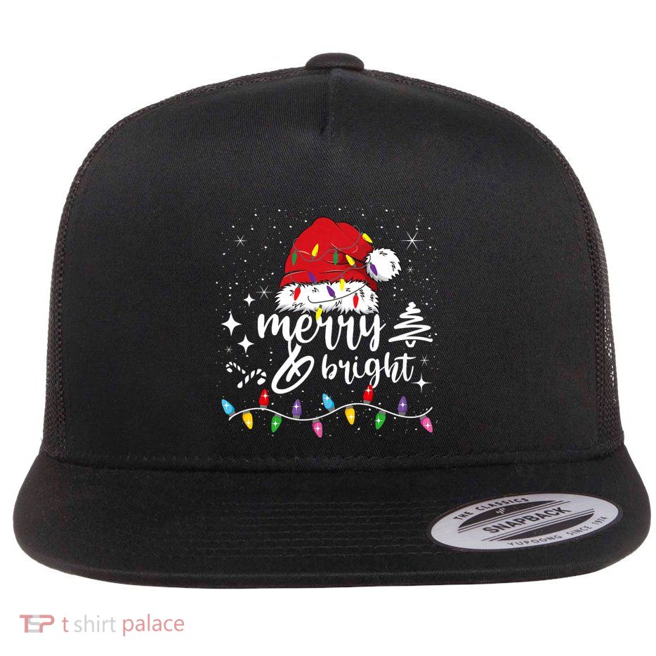 Merry And Bright Christmas Lights Xmas Flat Bill Trucker Hat