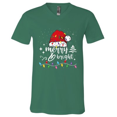 Merry And Bright Christmas Lights Xmas V-Neck T-Shirt