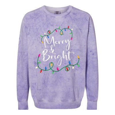 Merry And Bright Christmas Lights Xmas Holiday Family Match Colorblast Crewneck Sweatshirt