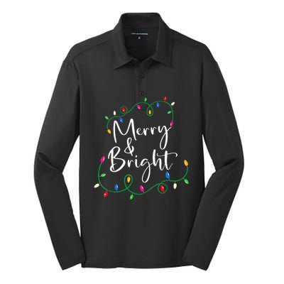 Merry And Bright Christmas Lights Xmas Holiday Family Match Silk Touch Performance Long Sleeve Polo