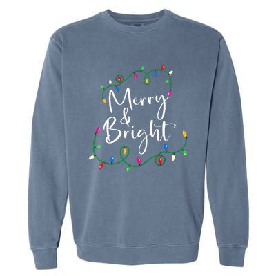 Merry And Bright Christmas Lights Xmas Holiday Family Match Garment-Dyed Sweatshirt