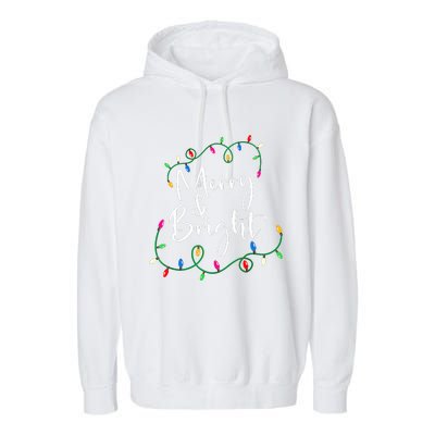 Merry And Bright Christmas Lights Xmas Holiday Family Match Garment-Dyed Fleece Hoodie