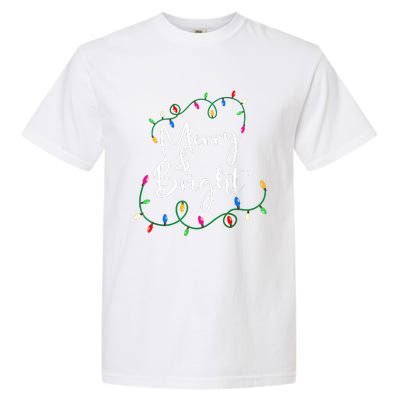 Merry And Bright Christmas Lights Xmas Holiday Family Match Garment-Dyed Heavyweight T-Shirt