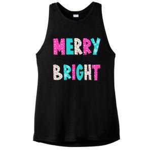 Merry And Bright Christmas Cute Family Xmas Holiday Ladies PosiCharge Tri-Blend Wicking Tank