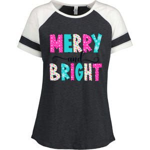 Merry And Bright Christmas Cute Family Xmas Holiday Enza Ladies Jersey Colorblock Tee