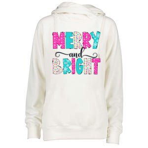 Merry And Bright Christmas Cute Family Xmas Holiday Womens Funnel Neck Pullover Hood