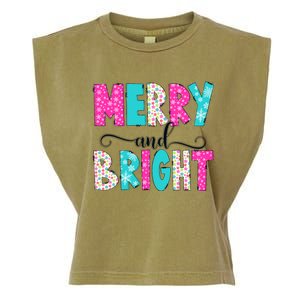 Merry And Bright Christmas Cute Family Xmas Holiday Garment-Dyed Women's Muscle Tee