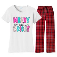 Merry And Bright Christmas Cute Family Xmas Holiday Women's Flannel Pajama Set